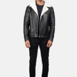 black shearling leather jacket for men