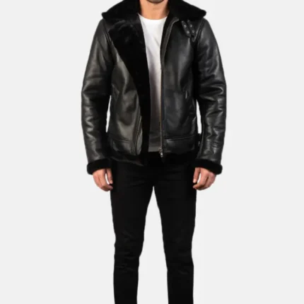 black B-3 shearling bomber jacket for men
