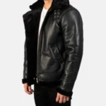 men’s black shearling leather bomber