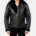 B-3 Men’s Black Shearling Leather Fur Bomber Jacket - Image 3