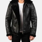 B-3 Men’s Black Shearling Leather Fur Bomber Jacket - Image 4