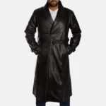 men's black leather trench coat