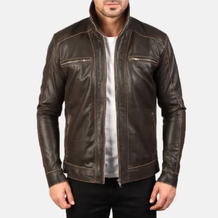 brown leather biker jacket