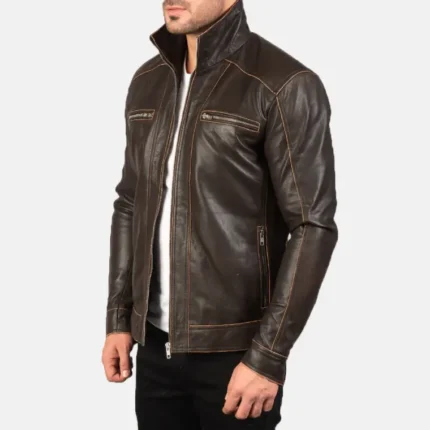 distressed brown leather jacket