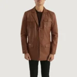 brown leather blazer