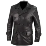 vintage black leather overcoat
