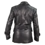 black leather overcoat