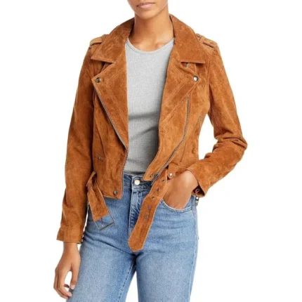 Women's Cropped Cognac Suede Leather Jacket