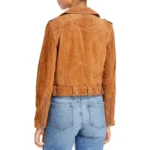 Women's Cropped Cognac Suede Leather Jacket - Image 2