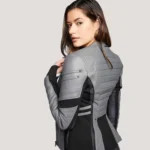 Shop Grey and Black Leather Jacket - Image 3