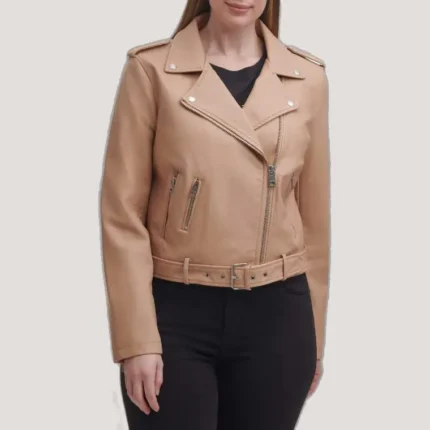 Shop Women Belted Moto Biker Jacket Water Repellent