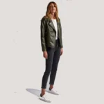 Womens olive green leather biker jacket