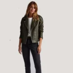 Womens green leather biker jacket USA