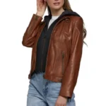 tan leather hood jacket