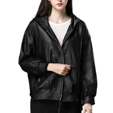 black leather jacket hoodie