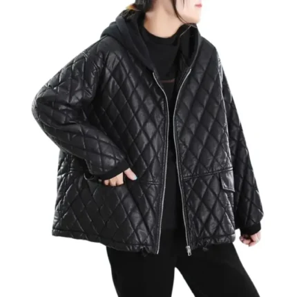 quilted hooded leather jacket