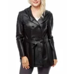 hooded leather trench coat