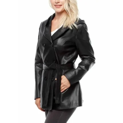 long black leather coat with hood