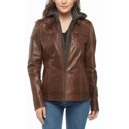 brown hooded leather jacket