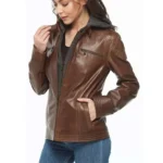 hooded leather jacket for women