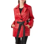 Rubis Women's Red Leather Trench Coat