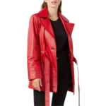 Rubis Women's Red Leather Trench Coat - Image 3