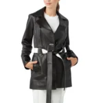 Reve Women's Black Leather Trench Coat