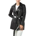 Reve Women's Black Leather Trench Coat - Image 2