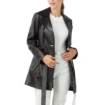 Reve Women's Black Leather Trench Coat - Image 3
