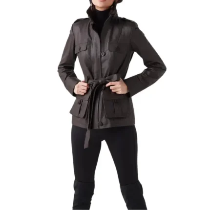 Yolanda Women's Brown Leather Trench Coat