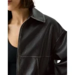 dark brown leather bomber jacket