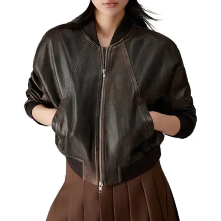 distressed brown bomber jacket