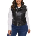 black moto leather vest