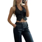 black leather vest for women