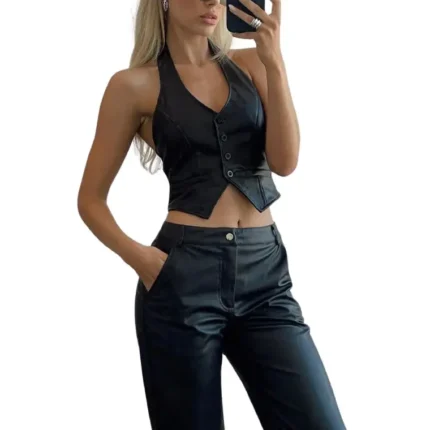 black leather vest for women