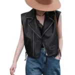 women's black leather vest