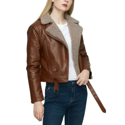 brown faux shearling jacket