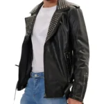 studded and belted leather jacket