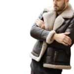 men's brown bomber with faux shearling lining