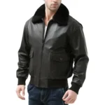 leather bomber with fur trim