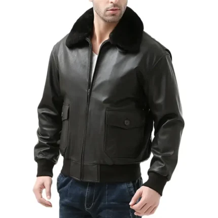 leather bomber with fur trim