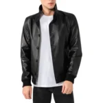leather bomber with buttons