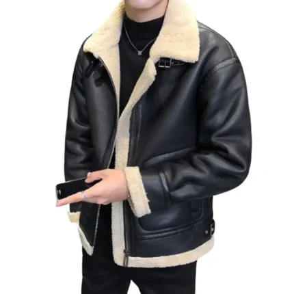 black shearling leather jacket