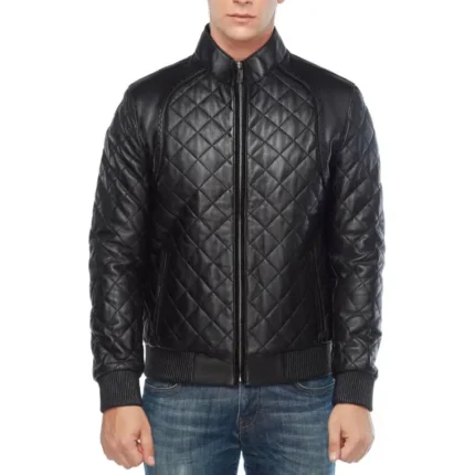 black leather bomber jacket
