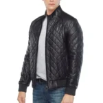 men's black quilted bomber jacket leather
