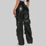 Women's Wide Leg Multi-Pocket Leather Cargo Pants - Image 2