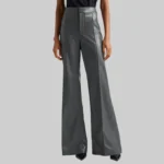Andrea Women’s High-Waist Grey Leather Flare Pants - Image 2