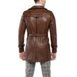 brown leather trench coat