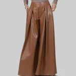 Adela Women’s Brown Leather Wide Palazzo Pants