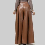 Adela Women’s Brown Leather Wide Palazzo Pants - Image 2